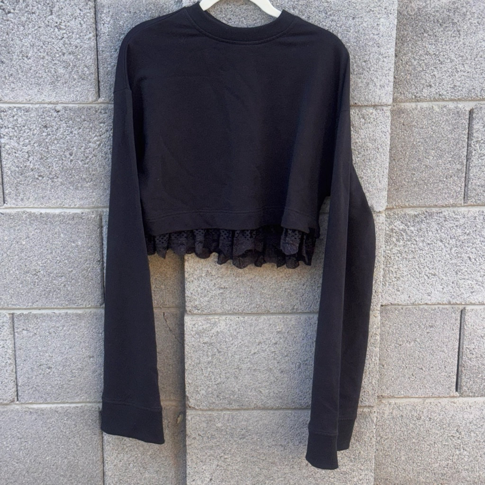 PUMA by Rihanna Black Cropped Sweatshirt with Lace Trim M